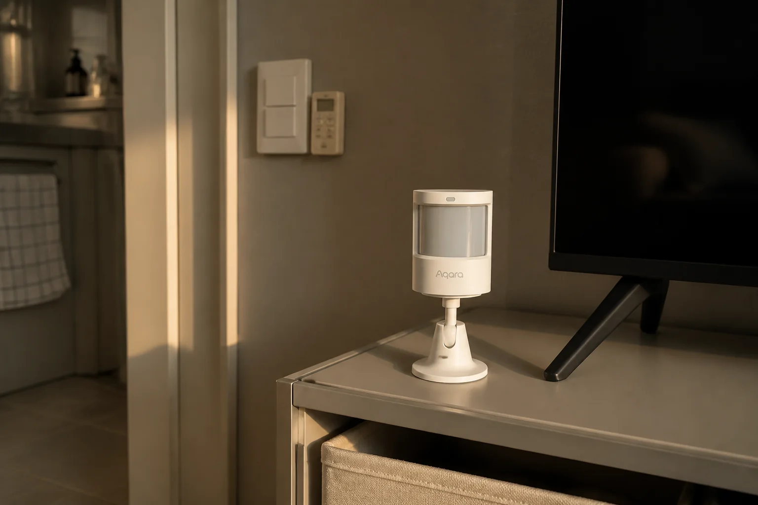 Aqara Motion Sensor P2: hero와 다른 높이와 각도에서 본 설치 형태