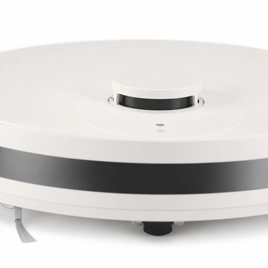 LG 코드제로 R5 본체 상단의 LiDAR 센서와 측면 크롬 링 상세